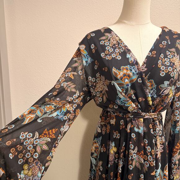 Tommy Hilfiger Long Sheer Sleeves V Neck Floral Maxi Dress 16 Elegant Designer - Picture 7 of 10